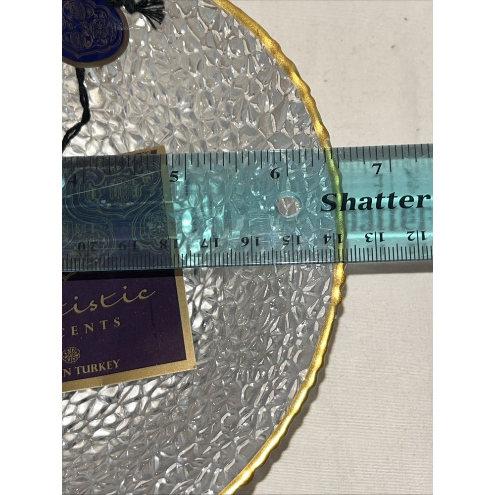 ARTISTIC ACCENTS PEBBLE TEXTURED CLEAR GLASS‎ GOLD TRIM HAND DECORATED 3 BOWLS - Picture 6 of 6